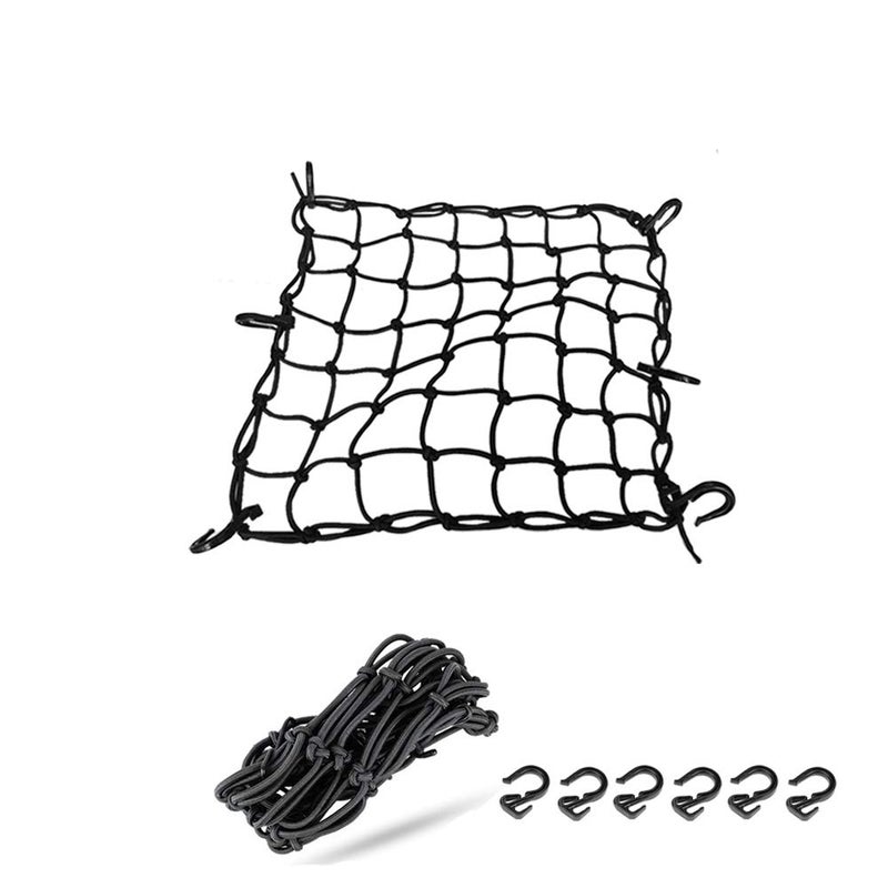 ZMFLL شبكة شحن دراجة نارية ZMFLL سوداء 15"x15" مع 6 خطافات قابلة للتعديل وشبكة مشدودة 2"x2" تمتد حتى 30" x 30" لشبكة خوذة الشحن - Image 1